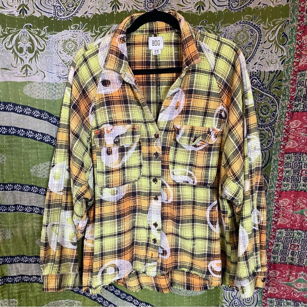 Urban Outfitters BDG Yellow/ Green Brody Check Print Flannel Top Size Medium - Picture 2 of 14